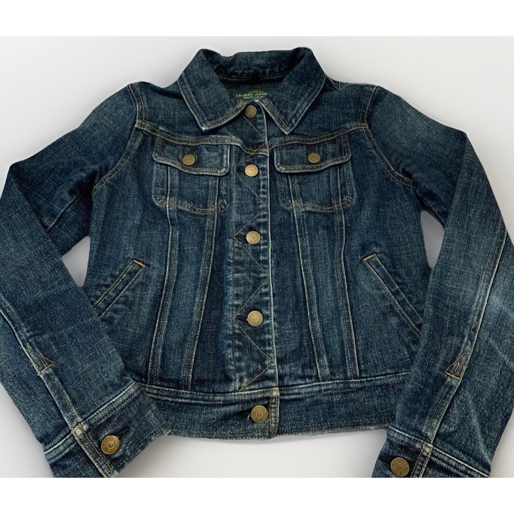 VTG Ralph Lauren Denim Jacket Womens XS Jean Cropped Preppy Academia Trucker Y2K